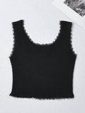 Lace Trim Crop Knit Tank Top-Outfit