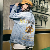 Women's Denim Jacket 2022 Spring Korean Loose Size Letter Long Sleeve Single-Breasted Street Fashion Lapel Coat