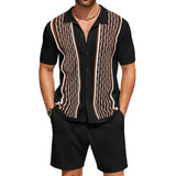 Fongt Men's Men's Ice Sleeve Jackal Two-Piece Knits Casual Polo Shirt Set