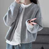 Zipper Knitted Sweater With A Girl's Early Autumn Short French Vintage Design Temperament Loose Jacket-Outfit