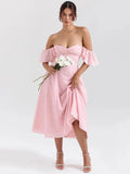 Pink Flare Short Sleeve Maxi Dress-Outfit