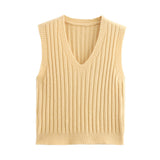 Fongt Solid Color Sleeveless Vest 2025 Spring Leisure V Collared Women's Knitting Top