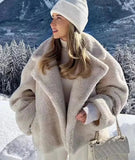 Beige Collar Pocket Faux Fur Coat-Outfit