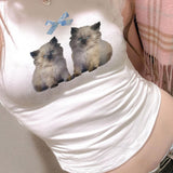 Summer New Ins Style Street Girls Slim, Thin, Short Sleeves, Cat Bowtie Printed T-Shirts-Outfit