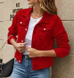 Fashion And Slim Lapel Denim Coat-Outfit