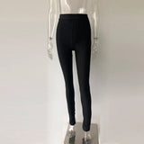 Office Lady Pants For Women High Waist Striped Trousers Thick Material Side Split Skinny Long Bottom Stretchy
