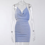 Fongt Bright Silk Hanging Neck Sexy Pile Pile Collar Dress Female Spring / Summer 2023 Sexy Backpack Hip Slip