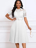 Fongt Women's Dress 2025 New Short-Sleeved Lace Splicing Folded African Dress Dress Dress