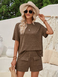 Fongt Hot Selling Women's Wear 2024 Casual Wind Loose Round Collar Solid Color Short-Sleeved Top Shorts Suit-Outfit