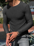 Fongt Men's Casual Round Neck Sweater Solid Color Slim Long Sleeve Knit Jumper Men's
