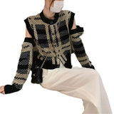 Fongt Spell Color Small Fragrant Wind Sweater Coat Female Autumn New Korean Version Design Sense Removable Long Sleeve Knit Cardigan-Outfit