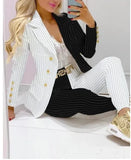 Spring Autumn Two Piece Set Women Office Tracksuits For Ladies Outfits Lapel Collar Double Breasted Blazer Suit Pants