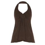 Fongt Sexy Lace Splicing Hanging Neck Bare Back A Sling Sling Vest Hottie Temperament Thin Knitting Top