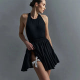 Ruffles Solid Elastic Waist Mini Skirt-Outfit
