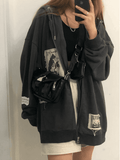 Patchwork Oversized Zip Up Hoodie-Outfit