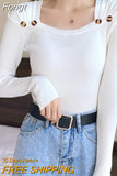 Casual Long Sleeve Top Autumn Winter Knitted Sweater Women Pullover Sweaters Korean Clothes White Slim Button Pull