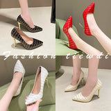 Fongt Single Shoe Tip Light Mouth Spring And Autumn Large Size Lady With Snake-Print High Heels Female Senior Matching Skirt