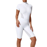Fongt Waist Open Collar Zipper Short Sleeve Yoga Onesie Women's Net Fitness Tight Sports Onesie 41180-Outfit
