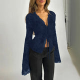 Fongt Autumn 2024 New Fashion Chiffon Shirt Small Fragrant Temperament Laded Horn Sleeve Top
