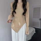 Women's sweater Loose fitting Tulle Irregular Sun protection Split Women's long sleeves Knitted Smock-Outfit