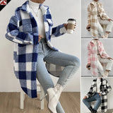 Button Lapel Plush Plaid Loose Temperament