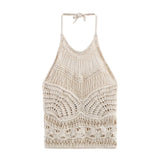 Fongt Wind Summer New 2025 Women's Clothing Hollow Knitted Neck Bare Back Leisure Vest Blouse 3991015