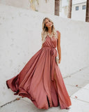 Bohemia Women's Party Evening Dresses Summer Fashion 2022 New A-line Split V-Neck Sleeveless Female Solid High Waist