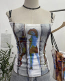 Sexy Hottie Shoulder Strap Small Print Slimming Sling Vest Short Sleeveless Top