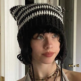 Fongt New Knitted Hat Fox Ear Devil Horn Striped Wool Hat Female-Outfit