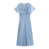Fongt Women's Explosive Temperament Fashion Silk And Silk Texture Of The Flute Dress