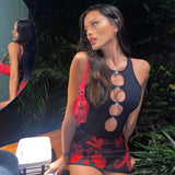 Women Fashion Hollow Out Sleeveless Bodycon Bodysuits Sexy Buttons Slim Playsuits 2021 Summer Autumn Y2K Clothes