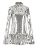 STREET Newest 2023 Designer Fashion Women's Long Sleeve Glitter Sequined Ruffles