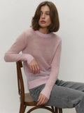 Fongt Spring And Summer New Thin Sweater Hoodie Women's Round Collar Perspective Basic Knitwear Candy Color