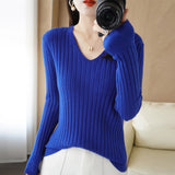 Fongt New Spring And Autumn V-Neck Vertical Knit Short Sleeve Women's Collar Slim Solid Color Wool Undershirt Jacket-Outfit