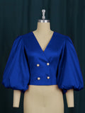 Fongt Collar Lantern Sleeve Button-Down Shirt Repair Short Party Women's Shirt Tops