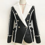 / winter 2020 new European and American women's fur one piece lamb wool stitching PU leather suit collar long sleeve
