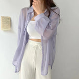 Fongt Temperament Long-Sleeved Sunscreen Shirt Women 2025 Summer New Chiffon Shirt Air-Conditioning Shirt White