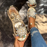 Fongt Temperament Pearl Flowers Wearing Flat-Soled Sandals Women's New Summer With Skirt Fairy Wind Drag