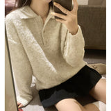 Collar Soft Waxy Solid Color Sweater Women's Autumn And Winter New Thin Loose And Lazy Warm