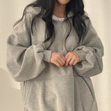 Solid Color Half Zip Up Oversized Hoodie-Outfit
