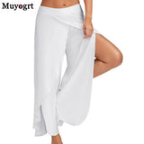 Wide Leg Pants Women Capris Solid Loose Bloomers Fitness Dance Wear Split Trousers Plus Size Pants Elastic