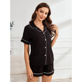 Fongt Female Summer Inset Solid Color Base Short Sleeve Shorts Casual Women's Home Wear Suit-Outfit