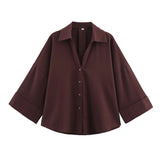Fongt New Women's Fashion Set Simple Linen-Blend Long-Sleeved Shirt
