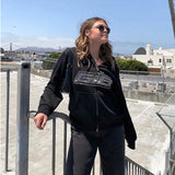 Rhinestone Letter Print Women Sweatshirt Hoodies 2021 Autumn Casual Oversize Zipper Jacket Long Sleeve Female