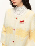 Yellow Stripe Red Buttoned Knitted Cardigan-Outfit