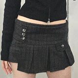 Checkered Button Irregular Design Hem Pleated Thin A-Shaped Skirt 2024 Spring / Summer New Style-Outfit