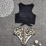 Front Tie Bikini 2022 Women Leopard Print Push Up 2 Piece Swimsuit Retro Bathing Suits High Waist Swimwear Maillot De