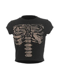 Vintage Skeleton Printed Crop Top-Outfit