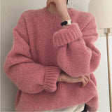 Colors Pink Women Sweater Womens Winter Sweaters Pullover Female Knitting Overszie Long Sleeve Loose Knitted Outerwear White-Outfit