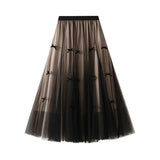 Fongt Gentle Fairy Design Feeling Bow Net Autumn Winter Display Thin Waist Half Body Skirt 0883